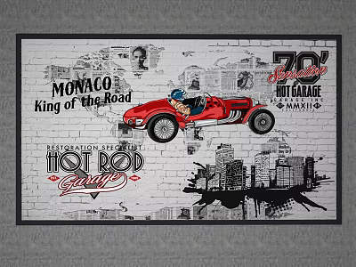 Vintage Red Racing Car Monaco King of the Road Hot Rod Artwork with City Skyline 3d model