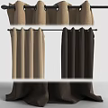Beige And Dark Brown Solid Color Fabric Curtains Hanging On Curtain Rod