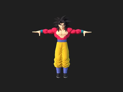 Anime Game Character Standing With Black Hair Red Top Yellow Pants Blue Belt Arms Outstretched 3d model