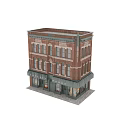 Vintage Red Brick Commercial Complex With Multiple Windows And Green Awning 3d model