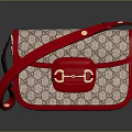 Stylish Patterned Shoulder Bag with Red Trim Red Strap and Golden Horsebit Detail