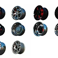 Different Stylish Alloy Car Wheels With Black Silver Red Accents And Spoke Designs