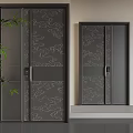 Modern Black Parent Child Door With Cloud Pattern And Metal Handle Design 3d model