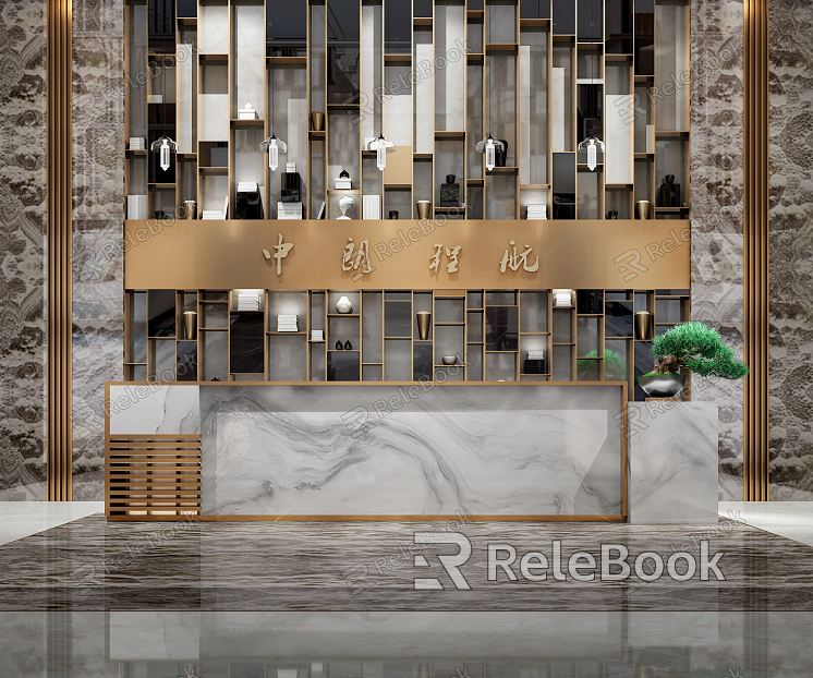 New Chinese Reception Desk Front Desk Background model