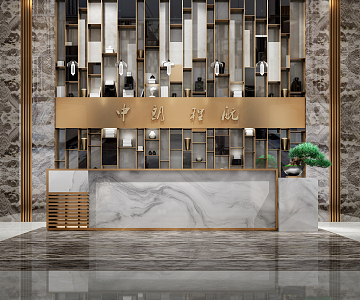 New Chinese Reception Desk Front Desk Background 3d model