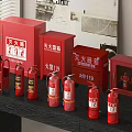 Multiple Red Fire Extinguishers And Cabinets For Indoor Fire Equipment 3d model
