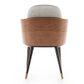 Modern Accent Armchair With Light Gray Fabric Brown Leather Armrests And Dark Legs