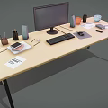 Functional Office Desk Setup With Monitor Keyboard Mouse Stationery Documents Mobile Phone And Speakers