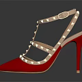 Red High Heels With Stud Decorations Pointed Toe Smooth Patent Leather Stiletto Heel