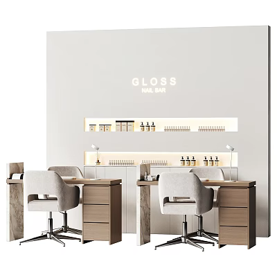 GLOSS HAIR Salon Modern Interior With Styling Workstations Comfortable Chairs And Hair Products 3d model