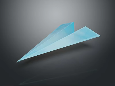 Blue Paper Airplane On Dark Background With Smooth Surface And Clear Reflection 3d model