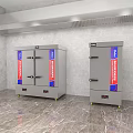 Commercial Kitchen Appliances With Stainless Steel Double Door And Red Blue Labels