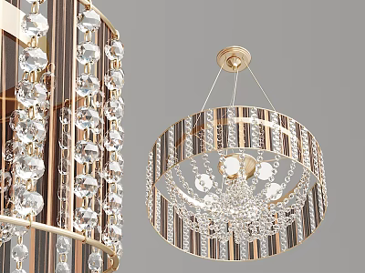 Elegant Crystal Chandelier With Golden Metal Strips And Hanging Crystal Pendants 3d model