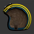Vintage Style Motorcycle Helmet With Blue Yellow Design And Brown Padding