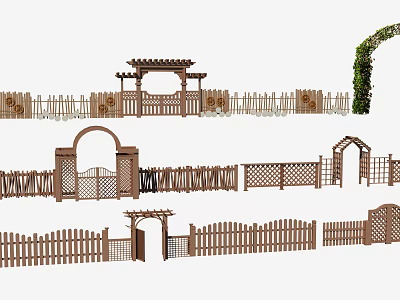 Wooden Garden Fence Designs With Decorative Arches Pergolas And Various Styles 3d model