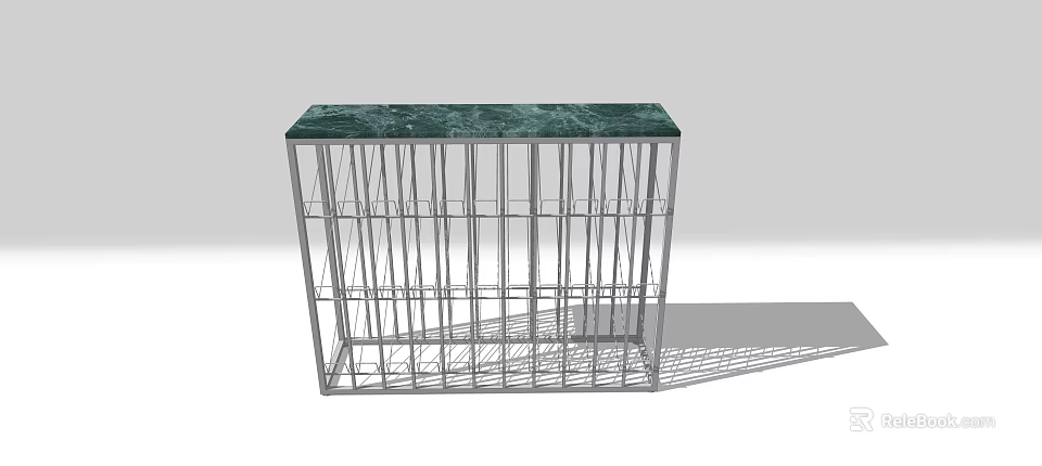 Modern Wine Cabinet With Green Marble Top And Metal Rail Structure 3d model 