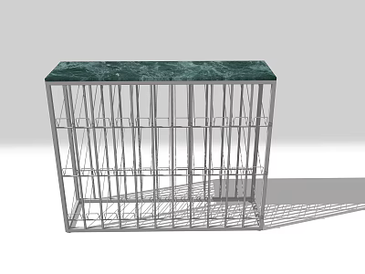Modern Wine Cabinet With Green Marble Top And Metal Rail Structure 3d model