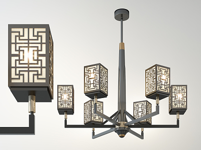 New Chinese Chandelier Fashion Simple Metal Chandelier 3d model