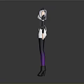 White Sleeveless Top With Black Arm Bands And Purple Black Gradient Pants With Black Boots