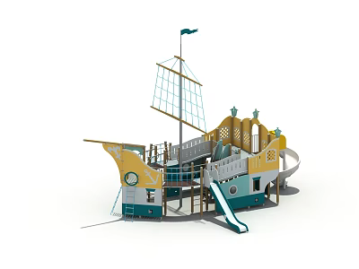 Pirate Ship Themed Children's Playground With Slide Climbing Structure And Sail 3d model