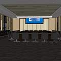 Modern Conference Room With Large Round Table Comfortable Chairs Projector Screen And Linear Ceiling Lights 3d model