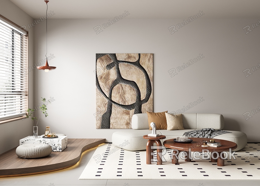 Quiet Style Leisure Room Sofa Tea Table Combination Decorative Painting Hanging Painting model