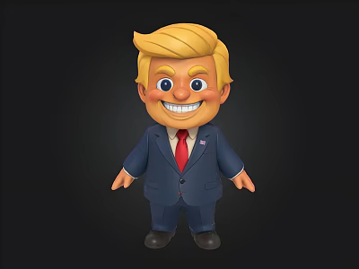 Cartoon Character With Trump Like Yellow Hair Blue Suit Red Tie Smiling On Black Background 3d model