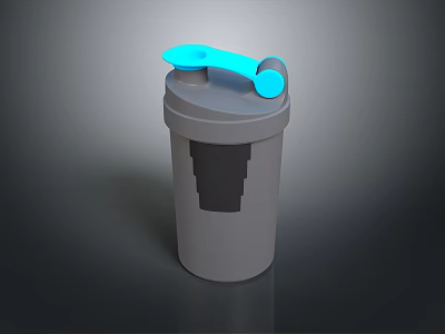 Gray Household Trash Can With Blue Handle And Practical Design 3d model