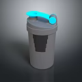 Gray Household Trash Can With Blue Handle And Practical Design 3d model
