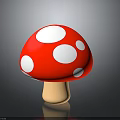Cartoon Mushroom with Red Cap White Spots and Light Stem on Dark Background