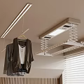 Indoor Ceiling Mounted Drying Rack With Hanging Clothes Ceiling Light And Window Blinds 3d model
