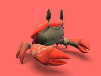 Stylized Red And Gray Crab 3D Model With Prominent Claws On Red Background 3d model