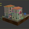 Miniature House Model With Red Roof Weathered Walls Green Shutters And Pink Clothes On Clothesline