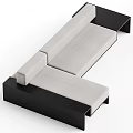 Modern Sectional Sofa With Light Gray Fabric And Black Wooden Frame Design