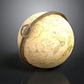 Vintage Globe With Hand-drawn World Map And Metal Ring Stand