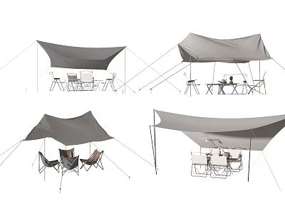 Outdoor Canopy Tent With Shade Cover And Foldable Chairs Tables For Camping 3d model