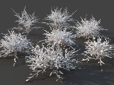 Snow Covered Shrubs In Winter Landscape With Frosty Branches And White Coating 3d model