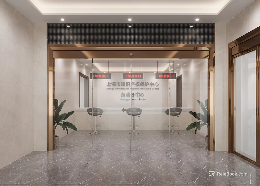 Shanghai Ruiyun Medical Beauty Center Disinfection Room With Glass Door Metal Frame And Marble Floor 3d model 