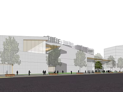 Modern Urban Commercial Street Design With Contemporary Buildings Trees And Pedestrians 3d model