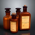 Vintage Amber Medicine Bottles With Labels And Cork Stoppers In Various Sizes