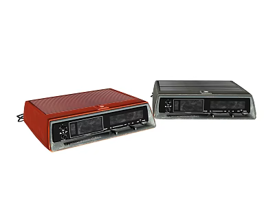 Two Vintage Red and Black Retro Radios Featuring Classic Tape Player Design 3d model