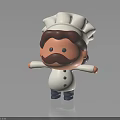 Cartoon Chef Character With White Chef Hat Brown Mustache Blue Pants And Outstretched Arms