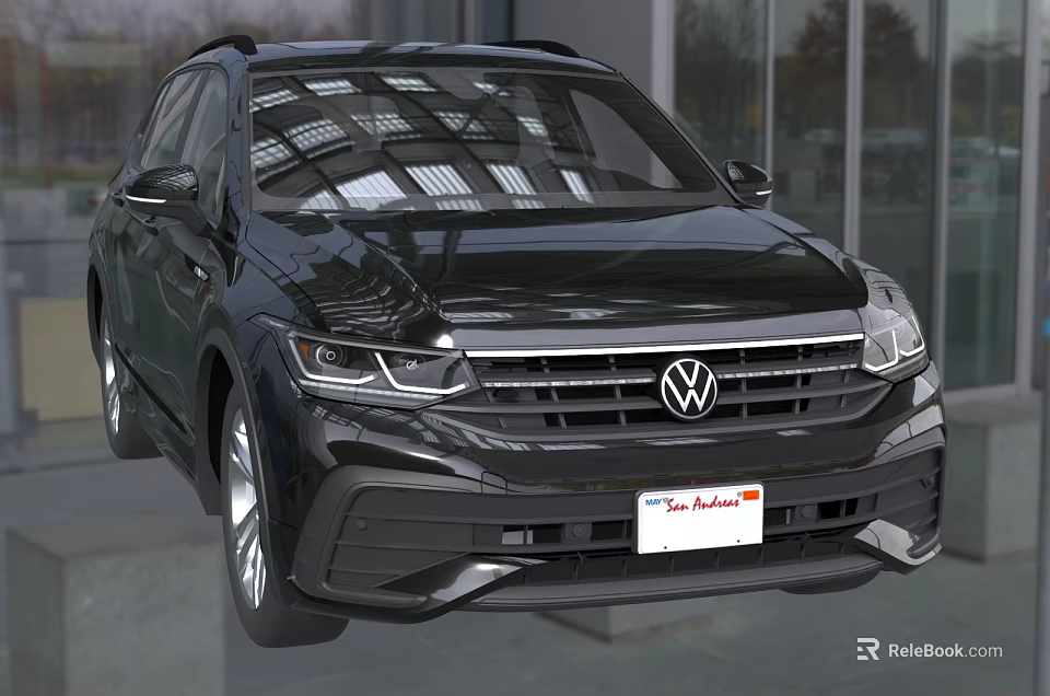 Black 2024 Volkswagen SUV With Shiny Exterior Front Grille And Modern Building Background 3d model 