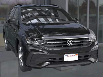Black 2024 Volkswagen SUV With Shiny Exterior Front Grille And Modern Building Background 3d model