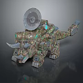 Mechanical Triceratops Robot With Armored Body Turret And Glowing Blue Lights