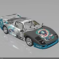 Ferrari Race Car With Silver Teal Body Custom Painted Vibrant Graphic And Stylish Rear Wing
