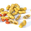 Peanuts In Yellow Shells And Red Shelled Kernels On White Background