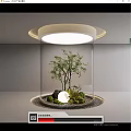Indoor Landscape With Transparent Glass Enclosure Small Tree Green Plants Stones And Circular Ceiling Light