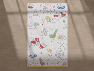 Square Rug With Cartoon Tractor Chicken Boat Cloud Patterns For Kids Room Home Decor 3d model