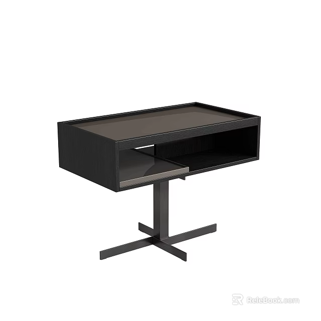 Modern Black Bedside Table with Drawer and Metal Stand Design 3d model